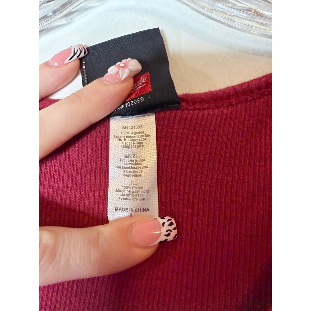 Y2K Harley Davidson Womens Ribbed Tank Top Burgundy Live To Ride Graphic Large - Picture 5 of 7